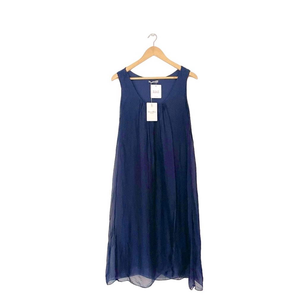 New Elena Baldi Silk Blend Made In Italy Blue Dress Flowy Layered